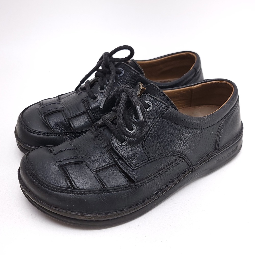 Vintage Birketock Oxford Black Woven Leather Lace Up Shoes Womens 38